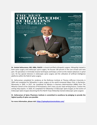Dr. Venkat Sethuraman, Top Spine Surgeon in Dallas, TX