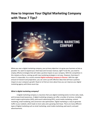 How to Improve Your Digital Marketing Company with These 7 Tips?