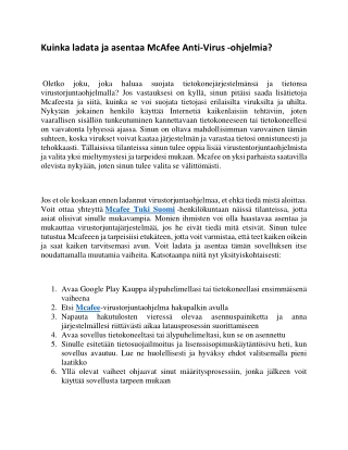 Kuinka ladata ja asentaa McAfee Anti-Virus -ohjelmia