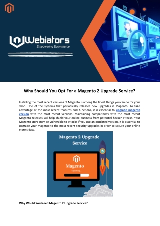 Why Should You Opt For a Magento 2 Upgrade Service