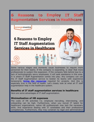 6 Reasons to Employ IT Staff Augmentation Services in Healthcare