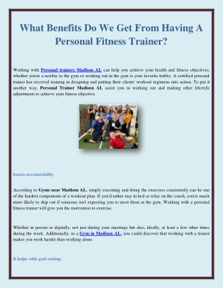 What Benefits Do We Get From Having A Personal Fitness Trainer?