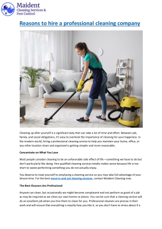 Reasons to hire a professional cleaning company