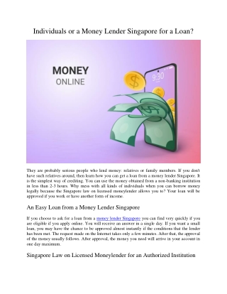 Individuals or a Money Lender Singapore for a Loan