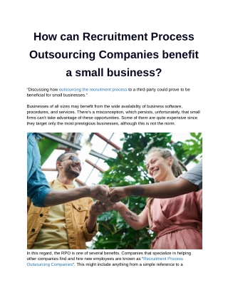 How can Recruitment Process Outsourcing Companies benefit a small business?