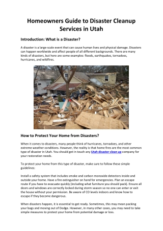 Homeowners Guide to Disaster Cleanup Services in Utah