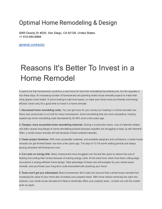 Optimal Home Remodeling & Design