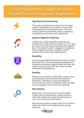 High Electrical Conductivity The superior electrical conductivity of copper makes it preferable to be used in circuits a