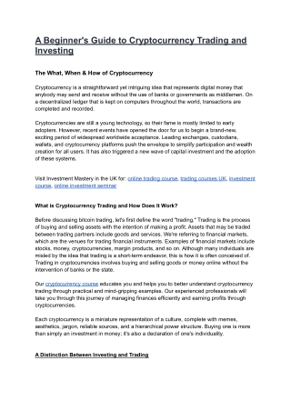A Beginner's Guide to Cryptocurrency Trading and Investing