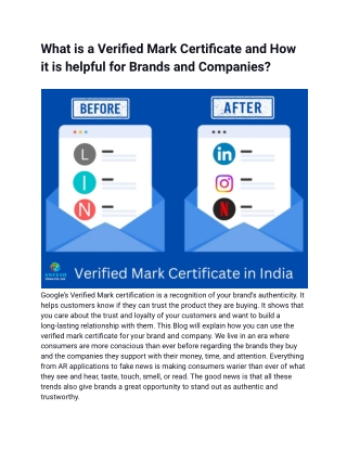 What is a Verified Mark Certificate and How it is helpful for Brands and Compani
