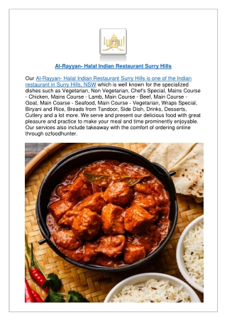 5% off - Al-Rayyan- Halal Indian Restaurant Surry Hills Takeaway Menu, NSW