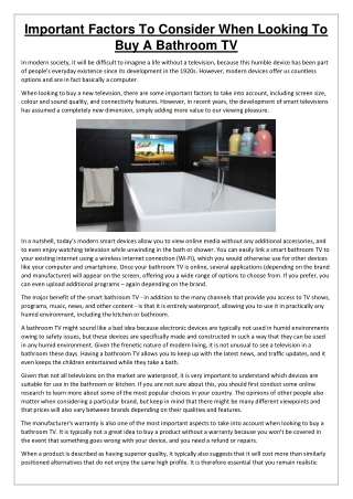 Important Factors To Consider When Looking To Buy A Bathroom TV