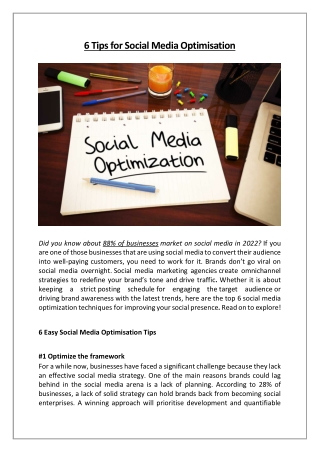 6 Tips for Social Media Optimisation