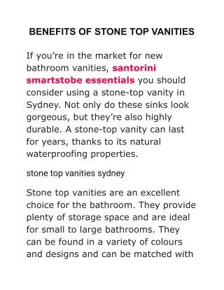 BENEFITS OF STONE TOP VANITIES