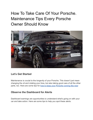 How To Take Care Of Your Porsche