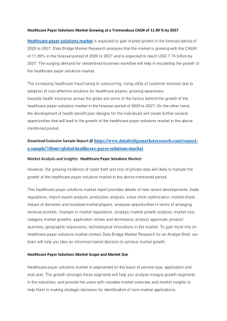 Healthcare Payer Solutions Market Growing at a Tremendous CAGR of 11.90  by 2027
