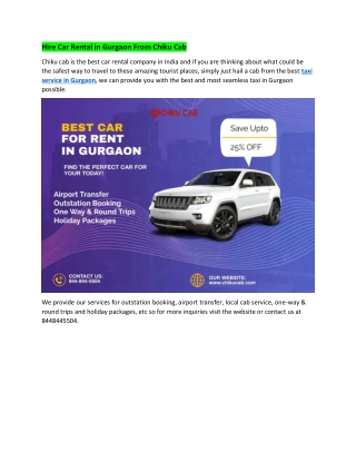 Hire Car Rental in Gurgaon From Chiku Cab