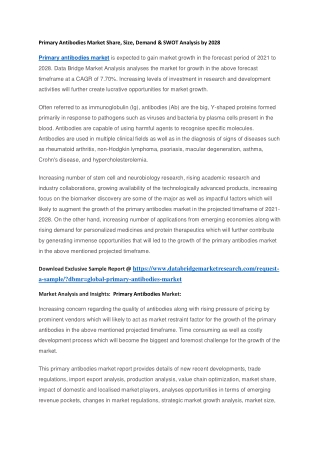 Primary Antibodies Market Share, Size, Demand & SWOT Analysis by 2028