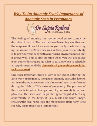 Importance of Anomaly Scan in Pregnancy - Tips By Dr. Sujata Rathod Waghbil