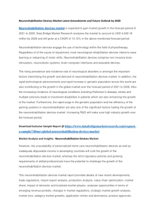 Neurorehabilitation Devices Market Latest Amendments and Future Outlook by 2028