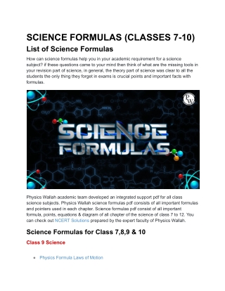 SCIENCE FORMULAS (CLASSES 7-10)