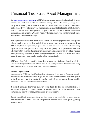 Financial Tools and Asset Management