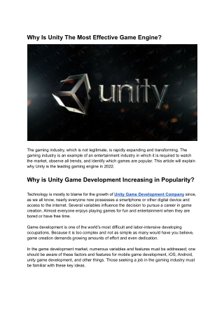 Why Is Unity The Most Effective Game Engine
