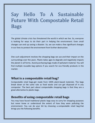 Say Hello To A Sustainable Future With Compostable Retail Bags