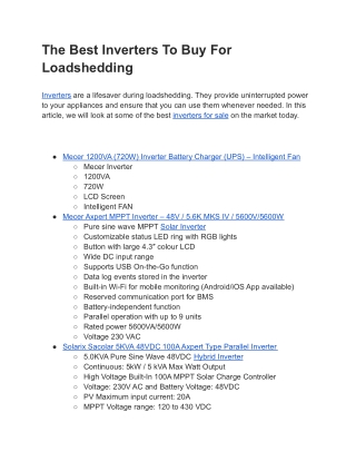 The Best Inverters To Buy For Loadshedding