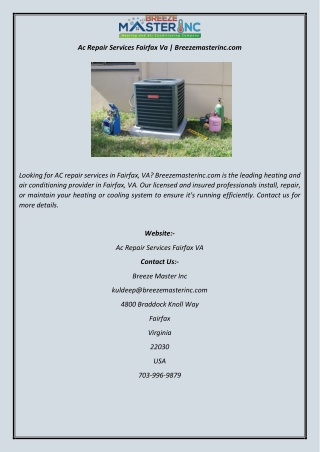 Ac Repair Services Fairfax Va  Breezemasterinc