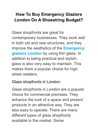 How To Buy Emergency Glaziers London On A Shoestring Budget
