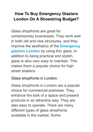 How To Buy Emergency Glaziers London On A Shoestring Budget