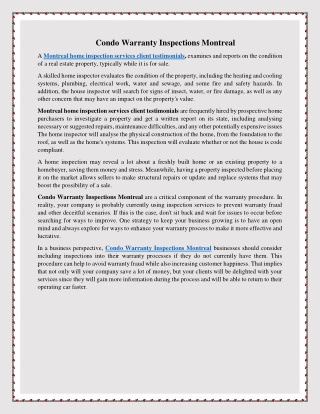Condo Warranty Inspections Montreal