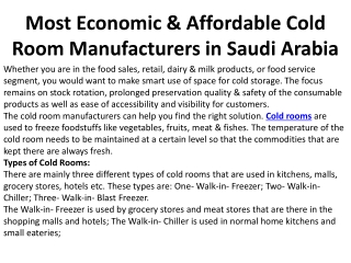 Most Economic & Affordable Cold Room Manufacturers in Saudi Arabia