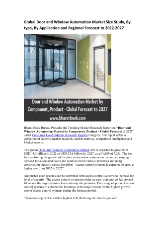 Global Door and Window Automation Market Research Report 2022-2027