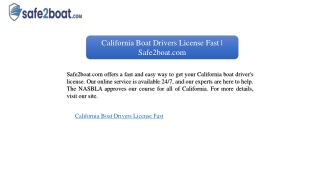 California Boat Drivers License Fast | Safe2boat.com