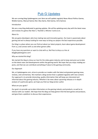 Pub G Updates