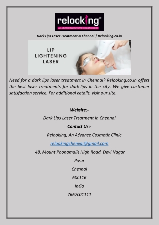 Dark Lips Laser Treatment In Chennai  Relooking.co.in