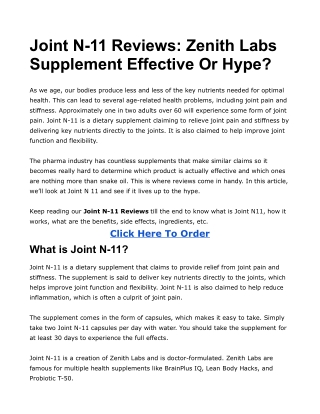 Joint N-11 Reviews Zenith Labs Supplement Effective Or Hype