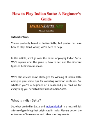 How to Play Indian Satta, A Beginner's Guide