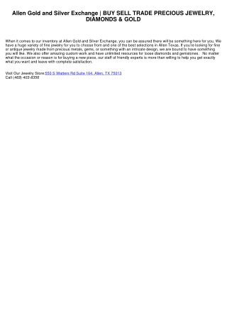 Allen Gold and Silver Exchange | PURCHASE OFFER TRADE FASHION JEWELRY, DIAMONDS & GOLD