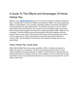 A Guide To The Effects and Advantages Of Hemp Herbal Tea