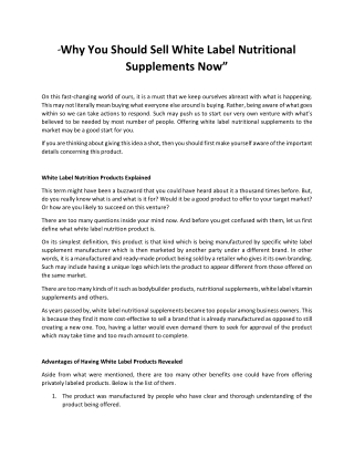 Why You Should Sell White Label Nutritional Supplements Now