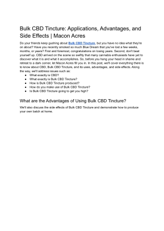 Bulk CBD Tincture: Applications, Advantages, and Side Effects | Macon Acres