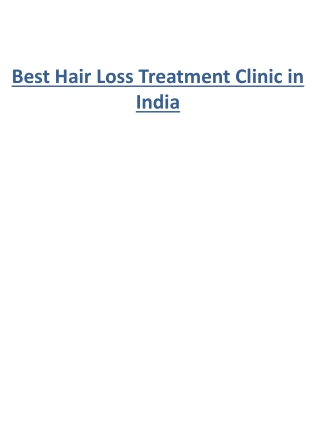 Best Hair Loss Treatment Clinic in India