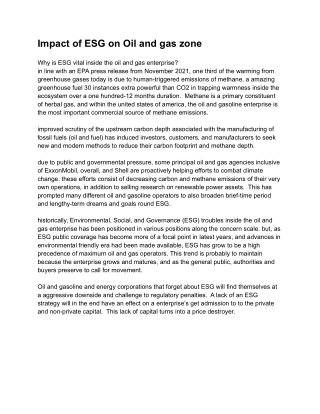 Impact of ESG on Oil and gas zone