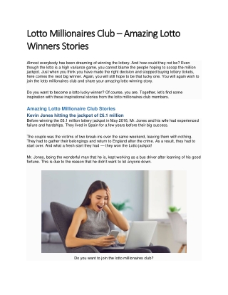 Lotto Millionaires Club – Amazing Lotto Winners Stories