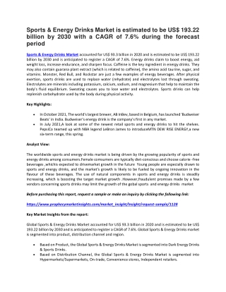 Sports & Energy Drinks Market