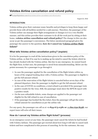 Volotea Airline cancellation and refund policy