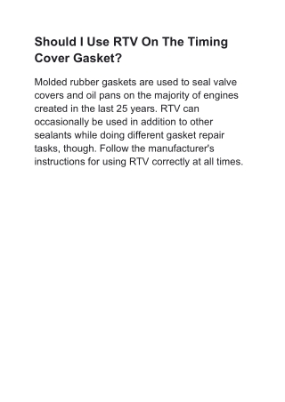 Should I use RTV on timing cover gasket